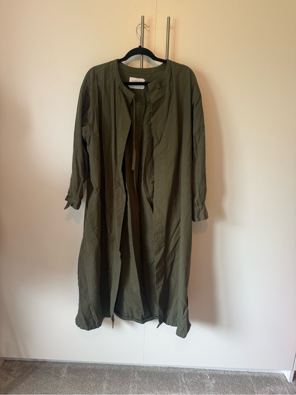 Velvet Lightweight Olive Green Longline Women's Coat, one size